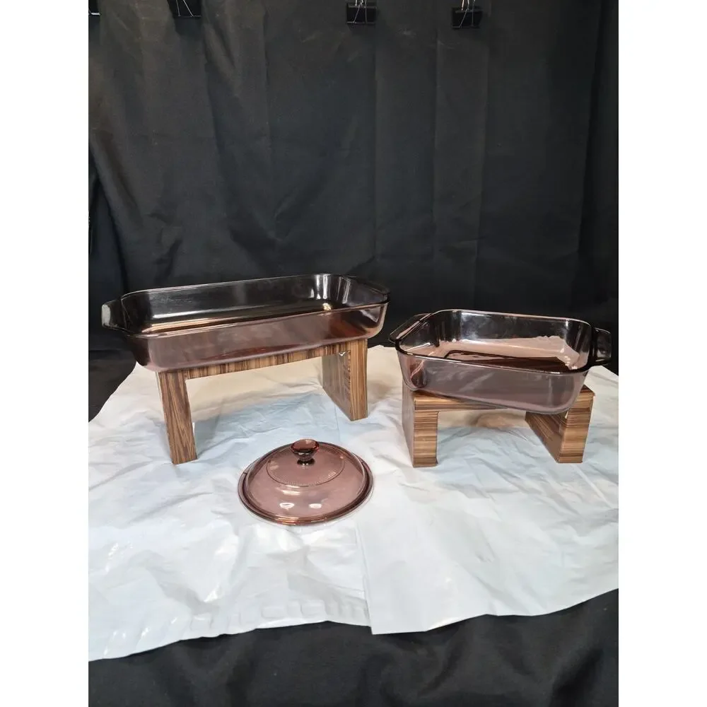 Pyrex Corning Cranberry Pink 233-R, 222 8x8 Casserole Baking Dish Glass Pan &Lid